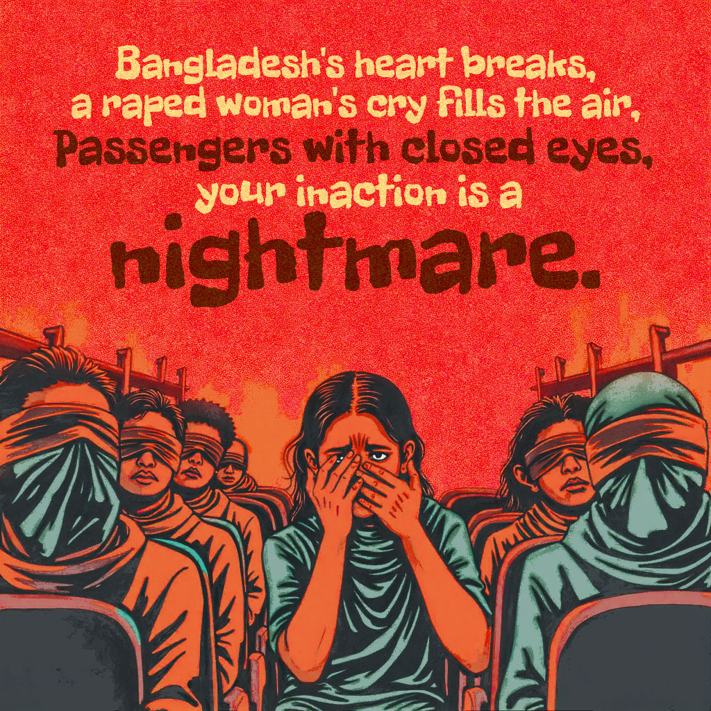 Bangladesh's heart breaks, a raped woman's cry fills the air
